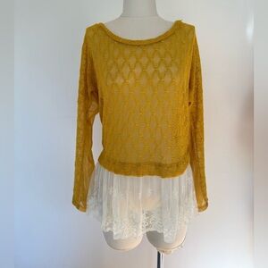Yellow Sheer Lace Feminine Top Open Back